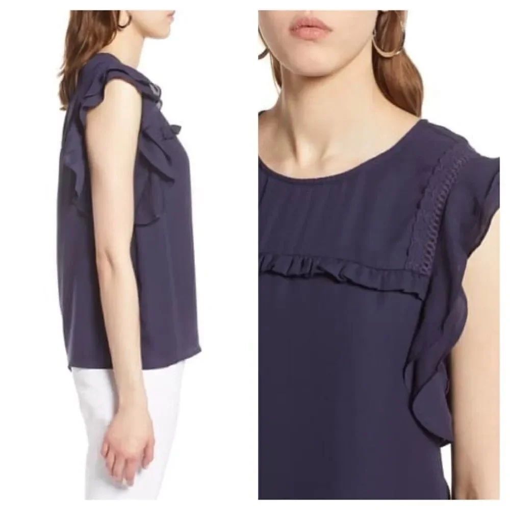 Halogen Flutter Sleeve Crepe Top Size Large - Picture 8 of 8
